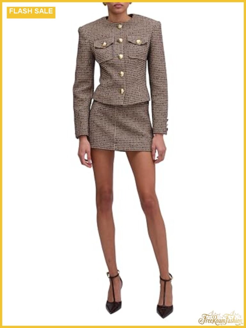 Wool Blend Tweed Lady Jacket Slim Fit Business Formal Button Closure